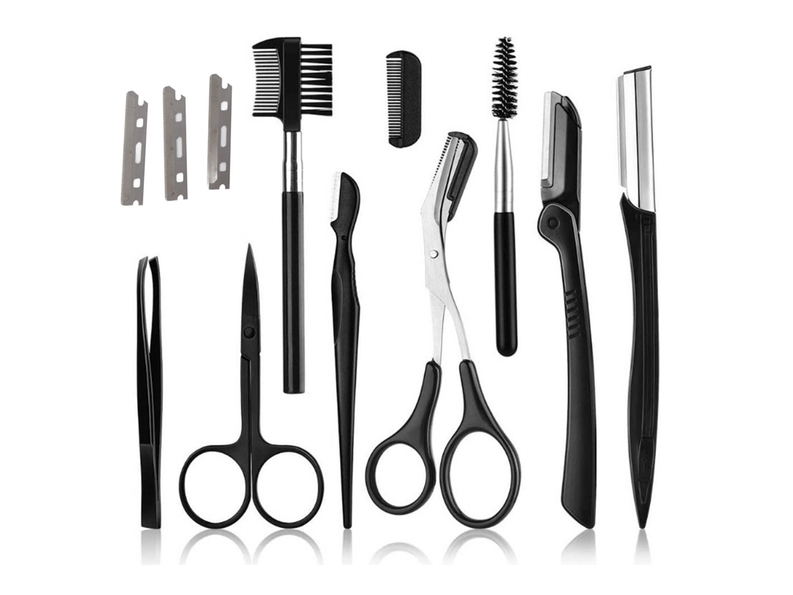 Kit de corte de cejas portátil de acero inoxidable negro