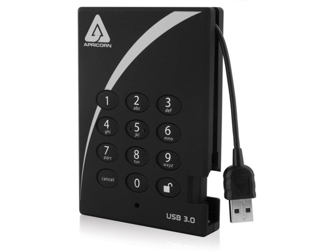 Disco HDD externo APRICORN Aegis Padlock USB 3.0 1000GB (1 TB - USB 3.0)