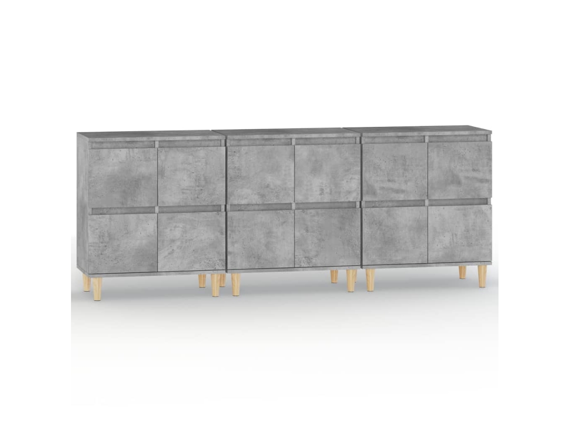 Maison Exclusive - Aparadores 3 Uds Madera Contrachapada Gris Hormigón 60x35x70 Cm