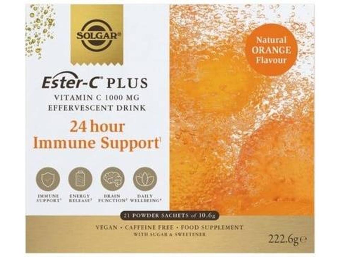 Té SOLGAR Ester-C Plus Efervescente (21 carteiras de 10.6g (Laranja))