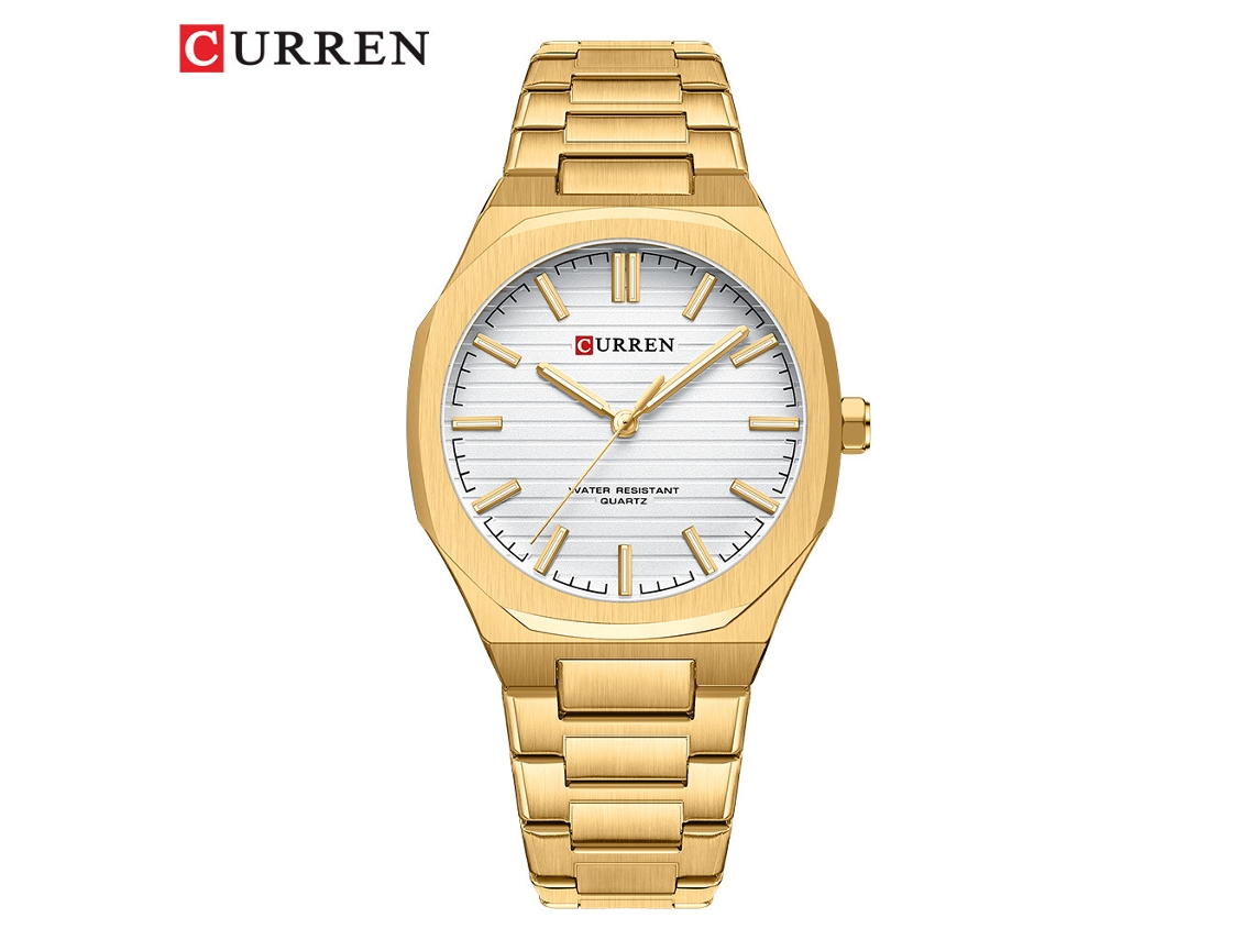 Reloj De Pulsera Informal De Cuarzo Para Hombre (dorado Y Blanco) Con Rayas Sencillas, Correa De Acero.