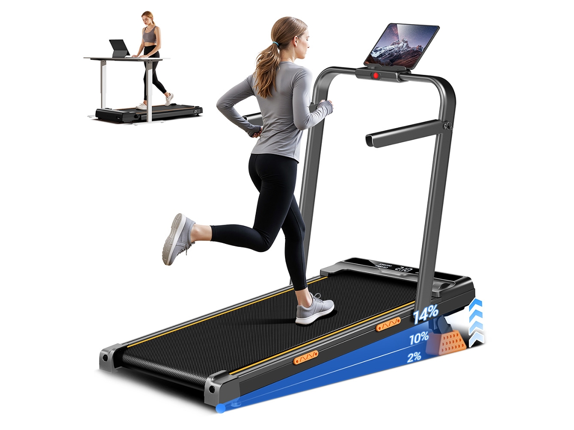 Cinta de correr plegable Robore X5f 2.5hp con inclinación, 14 velocidades, velocidad de 10 km/h, motor silencioso, soporta 150 kg, pantalla LED y control remoto.