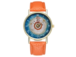 Reloj De Cuero Para Hombres Y Mujeres, Dial Redondo, Cuartzo, Pareja, Naranja