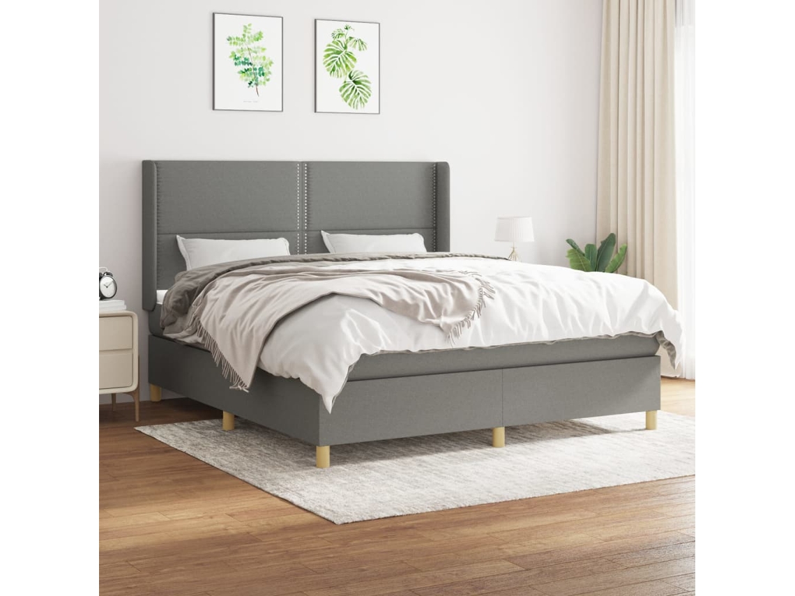 Cama Box Spring Con Colchón Tela Gris Oscuro 180x200 Cm