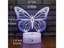 Lámpara de noche infantil, tira de luz visual 3D con control remoto, 16 cambios de color, mariposa SIURN