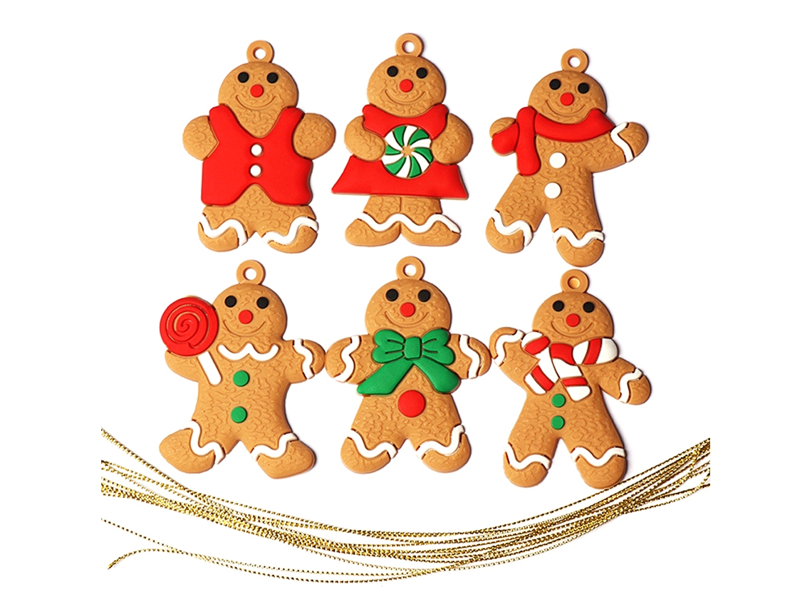 6 Adornos Navideños De Hombre De Jengibre Para Árbol De Navidad, Pvc Blando, 6 X 4,5 Cm