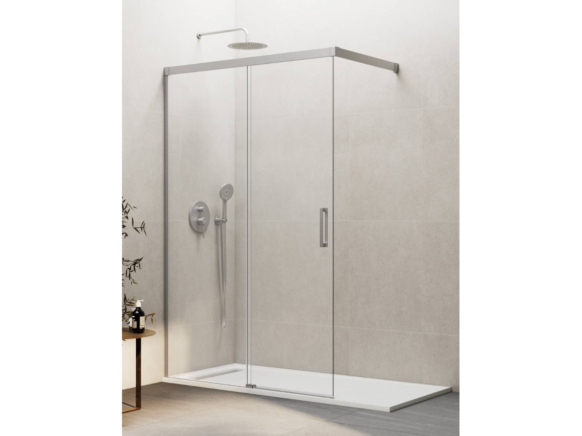 Mampara De Ducha Frontal Walk-in 1+1 Thalassa (basic) 120 Cm Perfil Niquel Cristal Transparente