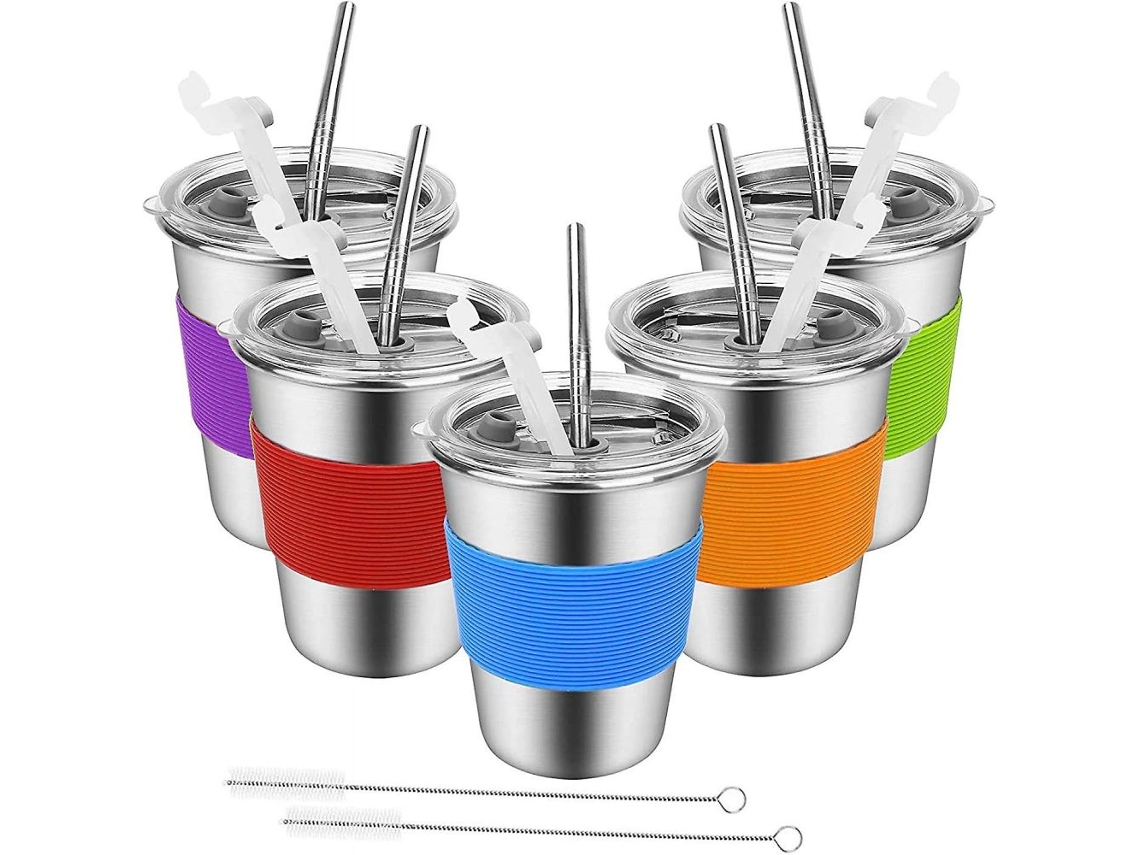 Vasos Infantiles de Acero Inoxidable con Tapa y Pajita MEOIRUERY