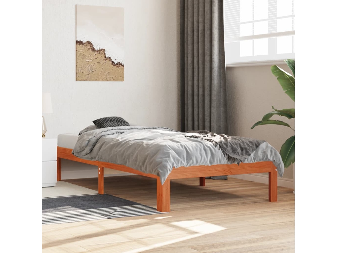 Estructura De Cama Sin Colchón Madera Maciza Marrón 90x190 Cm