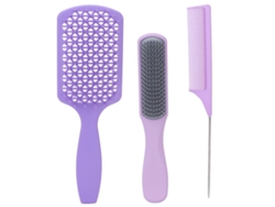 Set De Peines Y Cepillos Para Cabello Resistente Al Calor Antiestático Con Buenas Sensación De Uso Kit De Peinado Morado En Caja