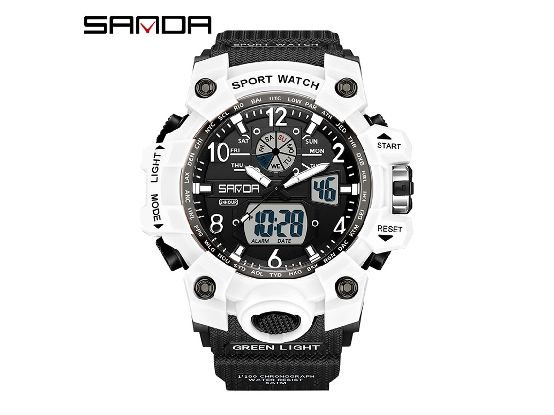 Reloj Electrónico De Moda (blanco/negro mujer) Con Acabado Luminoso, Resistente Al Agua, A Los Golpes Y Con Alarma.
