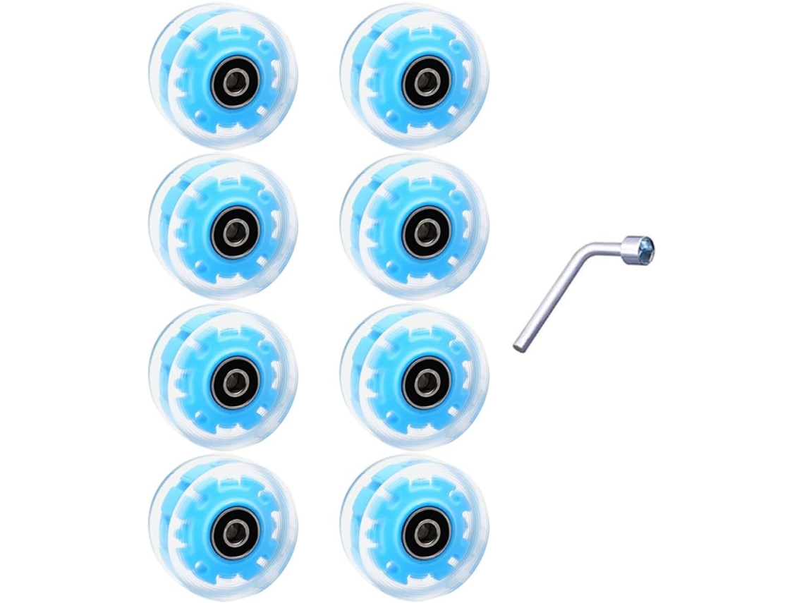 Ruedas De Poliuretano Luminosas Para Patines, Doble Fila, Azules, Extra Adherentes Y Duraderas.