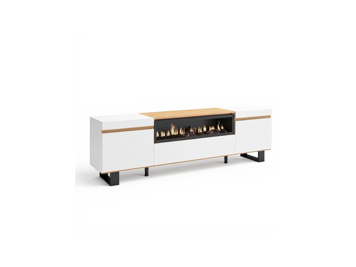 Mueble Tv Kavos Up Chimenea Blanco - Roble Arena 203x57x34,6 cm