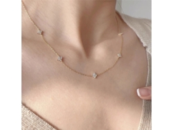 (oro) Collar De Plata De Ley 925 Con Trébol De Cuatro Hojas Y Diamantes, Brillante Y Elegante, Versátil Y Lujoso.