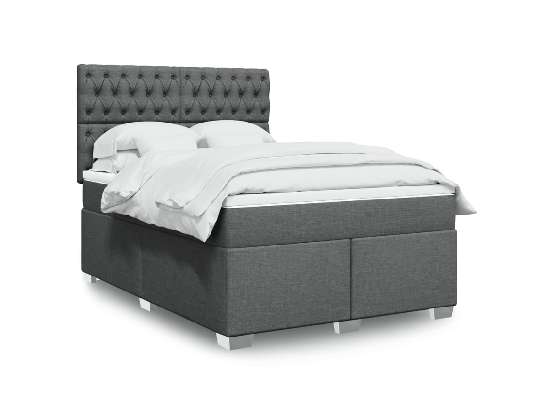 Cama box spring con colchón tela gris oscuro 140x200 cm