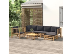 7 unidades Conj. Lounge De Jardim Bambu C/ Almofadões Cinzento Escuro Dkd Home Decor