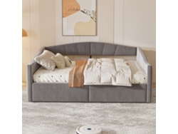 Sofá Cama Tapizado 140x200 Cm - Con Somier De Láminas - Tejido De Terciopelo - Gris (colchón No Incluido)