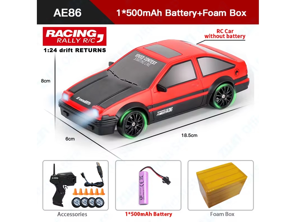 Coche RC GTR Ae86 2.4G con luz LED, tracción a las cuatro ruedas, control remoto, ideal para derrapar y competir. Aeuzwr