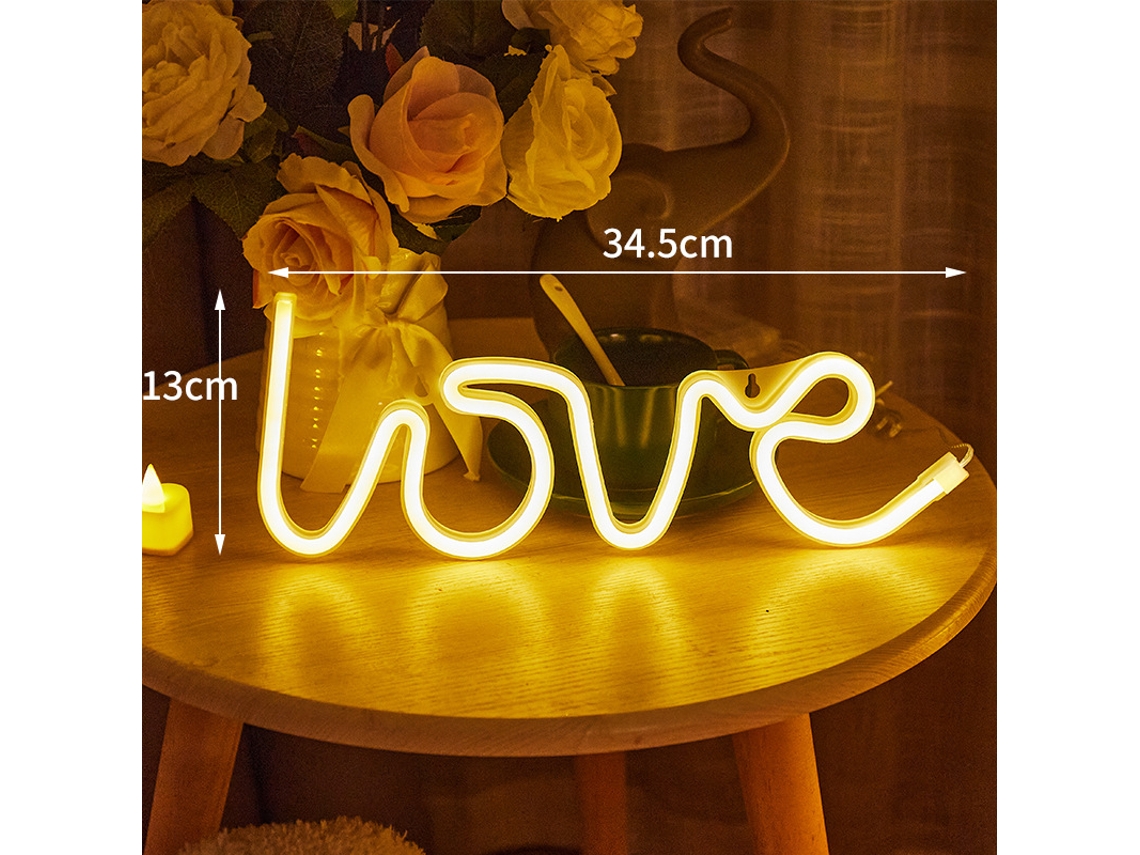 Letrero de neón LED con la palabra "Amor" en poliestireno y acrílico, con orificios para colgar, luz cálida, funciona con pilas, ideal para confesiones y propuestas de matrimonio.