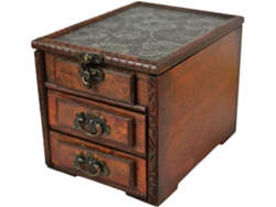 Delicado Exquisito Joyero Madera Espejo Marrón Estilo Retro Almacenamiento Mujer Oficina Decoración Caja