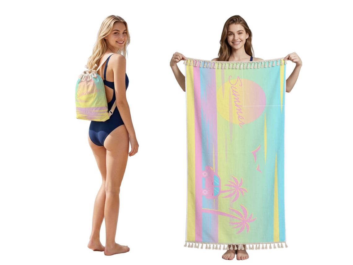 Toalla De Playa Henten Home, Plegable Y Convertible En Mochila, 90x180 Cm
