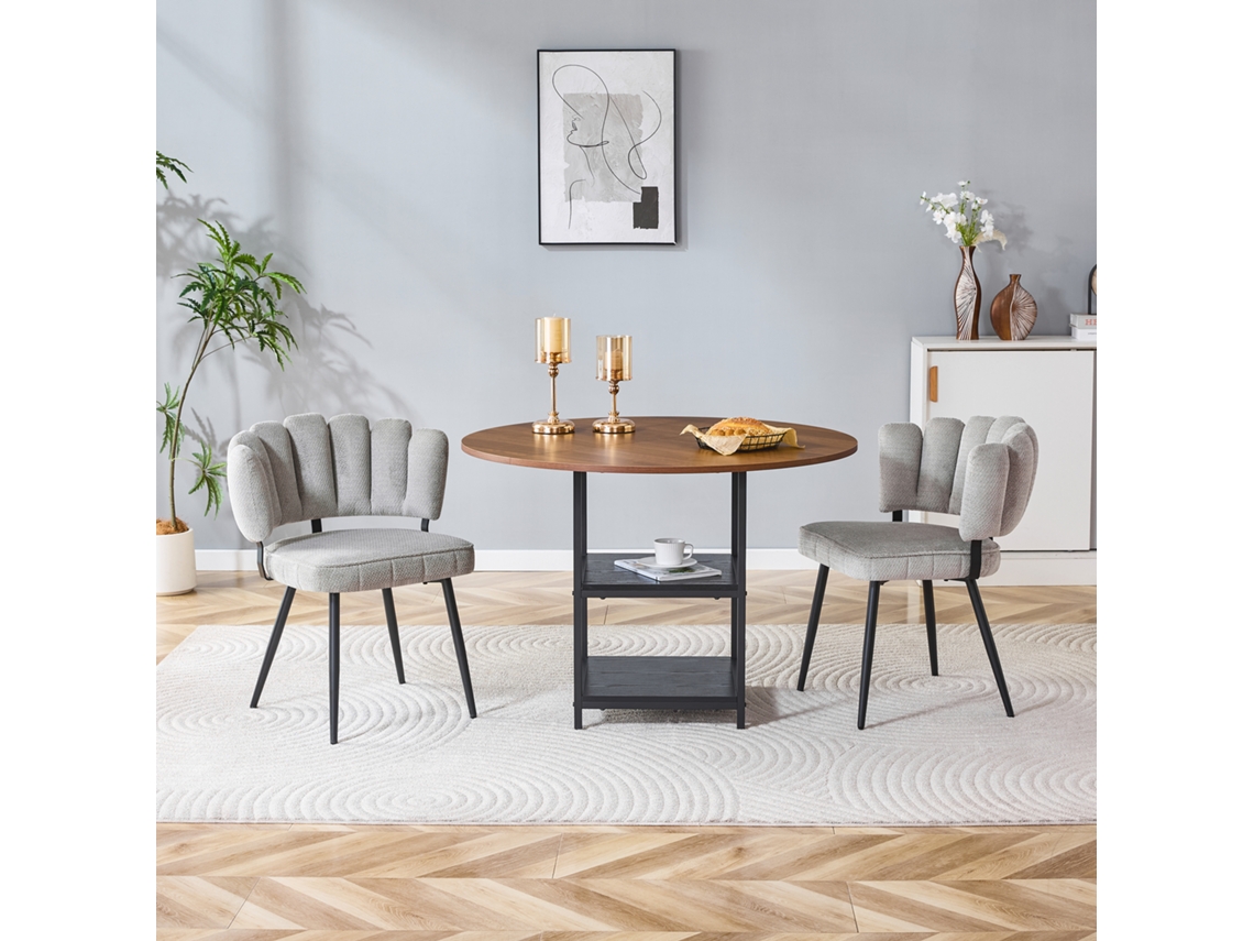 Juego De Mesa De Comedor De Nogal, 107 Cm, 2 Niveles, 2 Sillas, Con Estampado Floral Gris Texturizado.