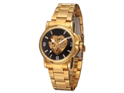 Reloj Hombre Automático De Mecanismo Corazón Hueco Pulsera Acero Negro Oro Resistente Al Agua