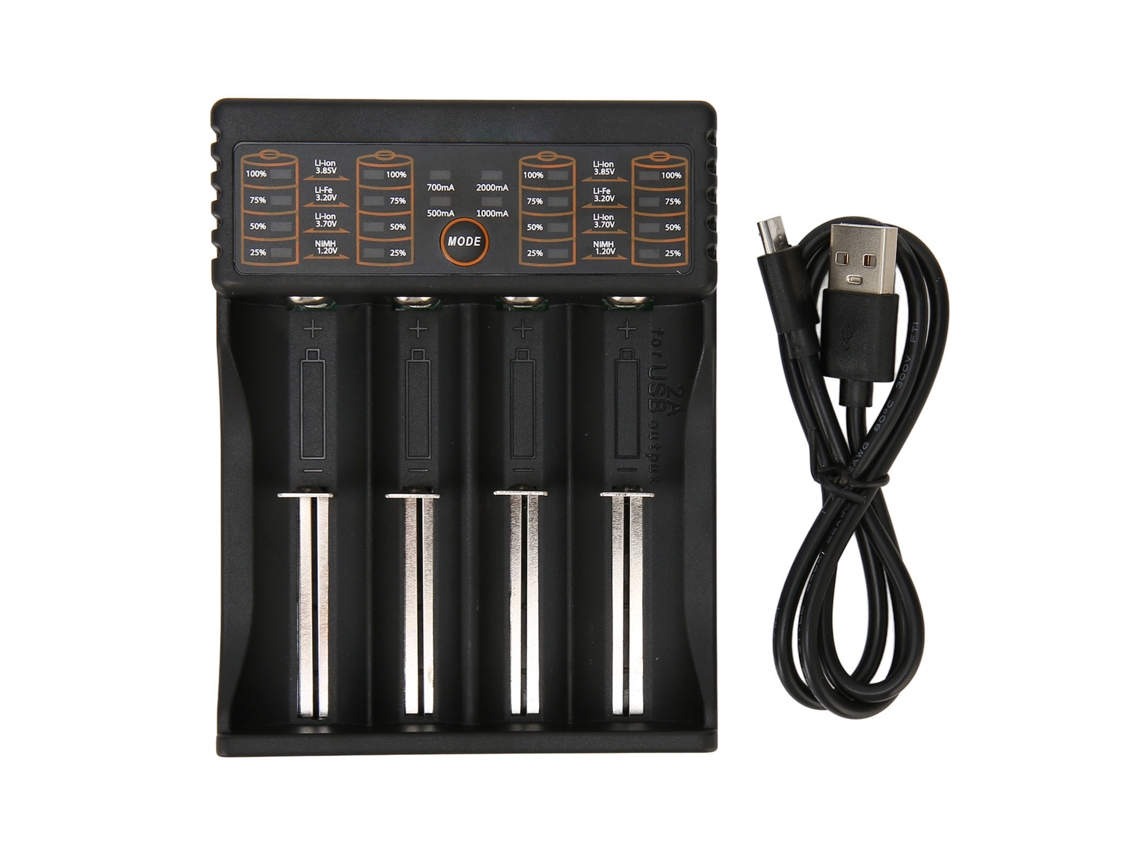 Carregador De Baterias 4 Bancadas Inteligente Universal Com Usb Led Para Li Ion 18650 26650 Aa Aaa