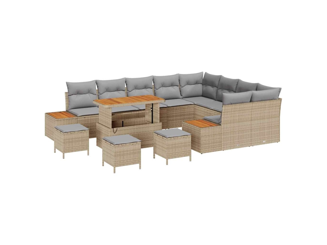 Maison Exclusive - Juego de sofás de jardín de ratán sintético beige de 13 piezas