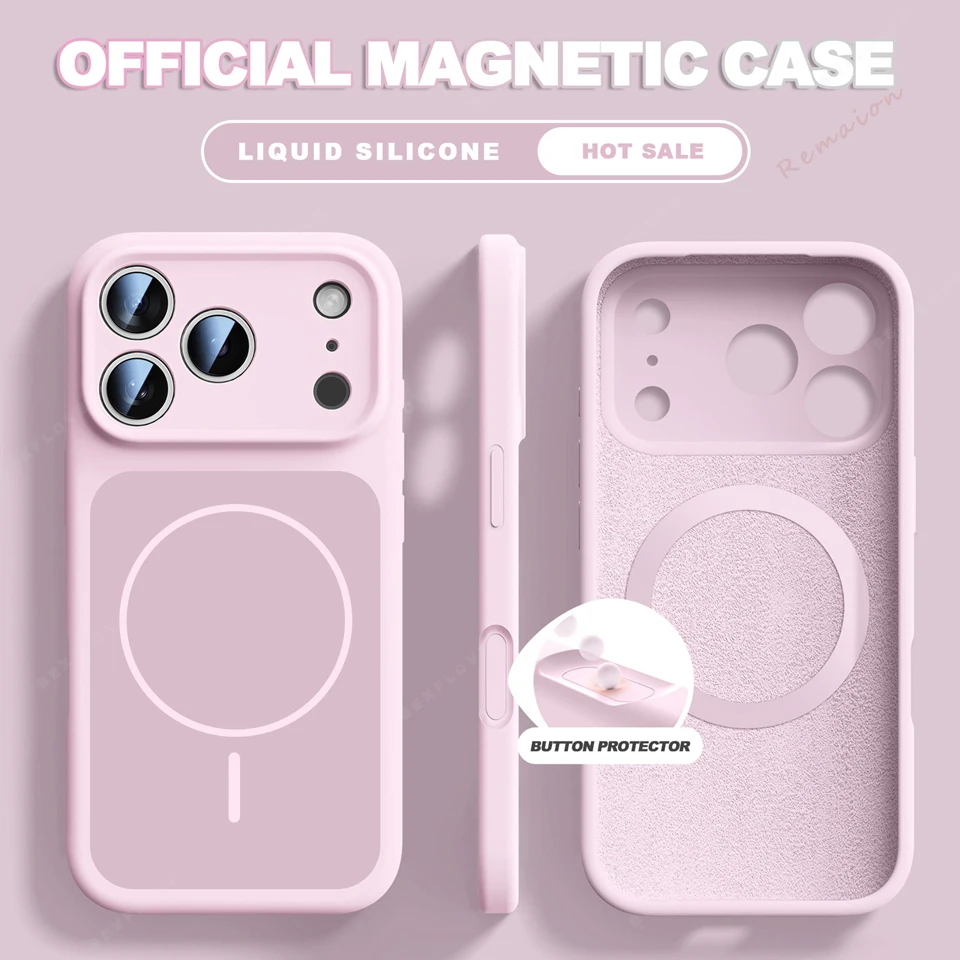 (iphone 13 Pro Max, Rosa) Funda Magnética Magsafe De Silicona Líquida Para Iphone, Compatible Con Iphone, Funda Suave A Prueba De Golpes.