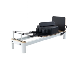 Reformer Pilates Cuore Pilates Blanco De Aluminio – Estructura Ligera Y Resistente, Acolchado Eva Alta Densidad, Tapizado Gris Lavable
