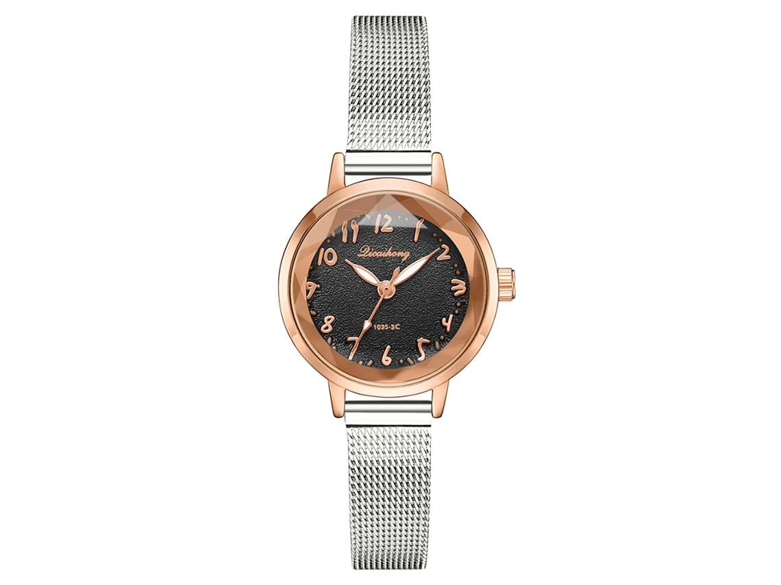 Reloj De Pulsera De Cuarzo Sencillo De Aleación Para Mujer Con Esfera Negra.
