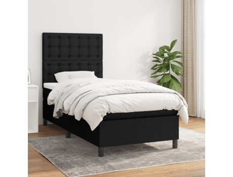 vidaXL Cama con somier y colchón 90x200 cm tela negro