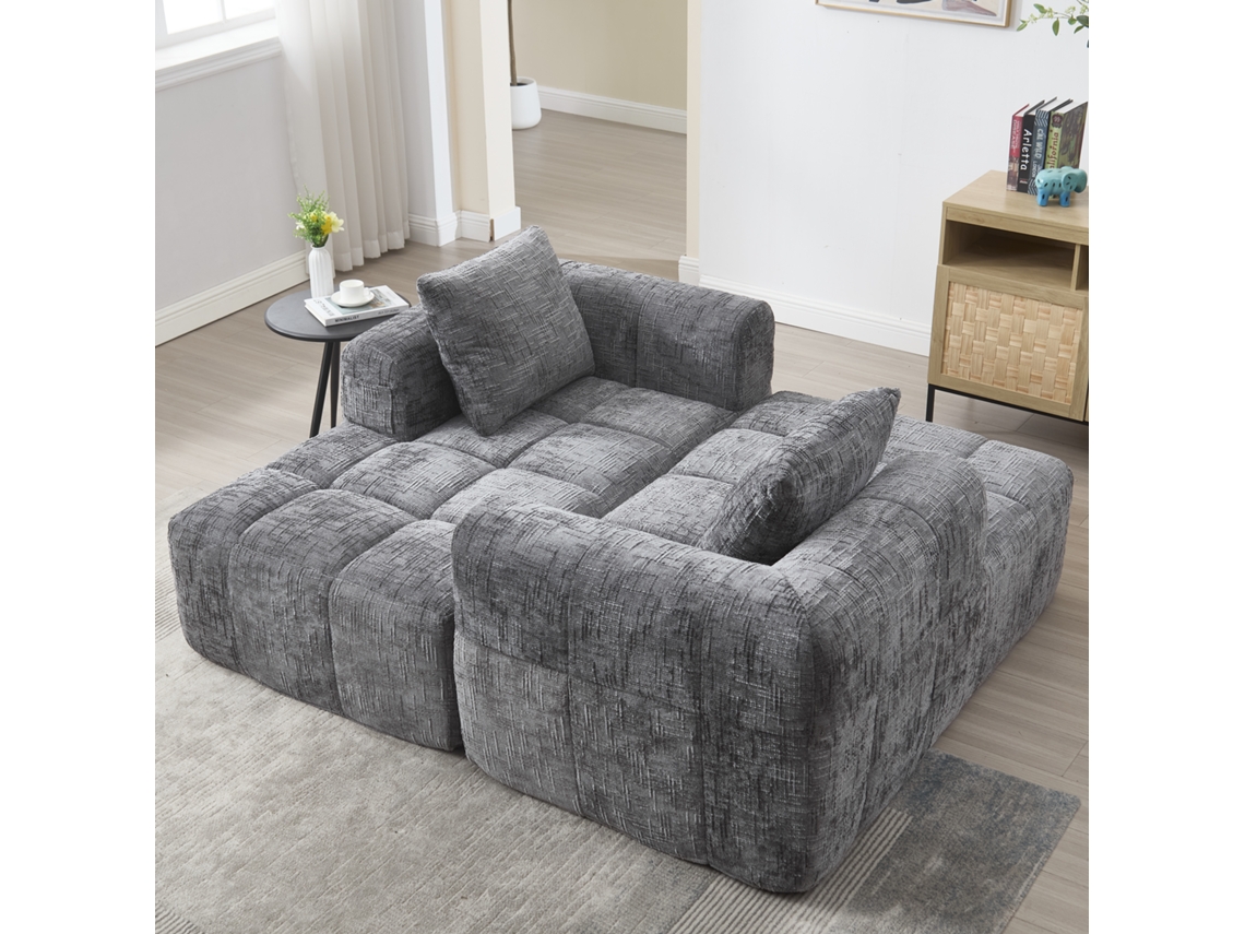 Sofá Reclinable de 2 Plazas Sin Ensamblar, Suave, con Cojines y Bolsillos Laterales, Estilo Gris