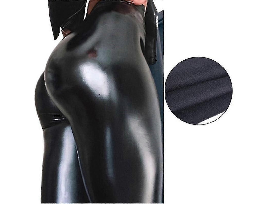 2026-leggings De Cuero Pu Ligeros Con Forro Ligero Calientes Elasticos Modeladores Negro