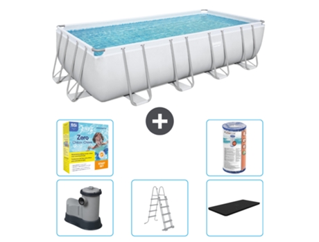 Piscina BESTWAY Rectangular Power Steel - 549 x 274 x 122 - Gris - Incluida bomba - Escalera - Cobertor Paquete de mantenimiento - Filtrar