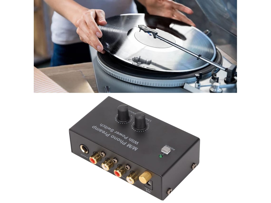 Mini preamplificador de vinilo con adaptador de CC de 12 V