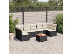 Conjunto de 8 sofás de jardín con cojines de mimbre sintético negro, Dkd Home Decor