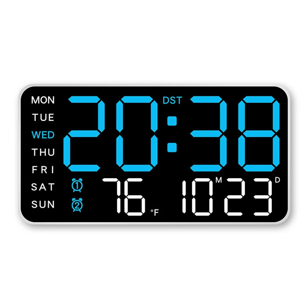 Reloj De Pared Electrónico (azul) Con Indicación De La Semana, Fecha Y Temperatura, Control Por Voz, Brillo Ajustable, Sistema 12/24 Horas
