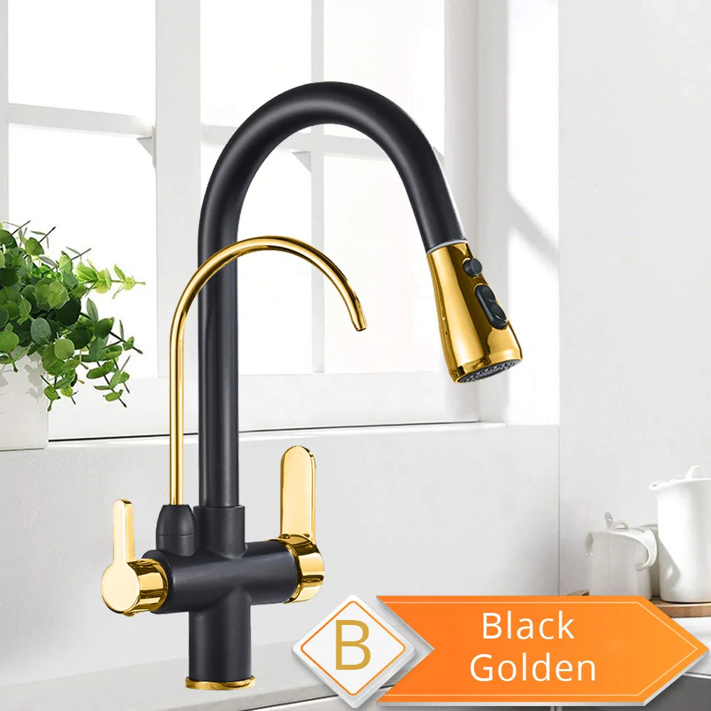 Grifo con triple filtro, agua fría y caliente en uno, con función de agua potable. MDUG (Oro Negro)