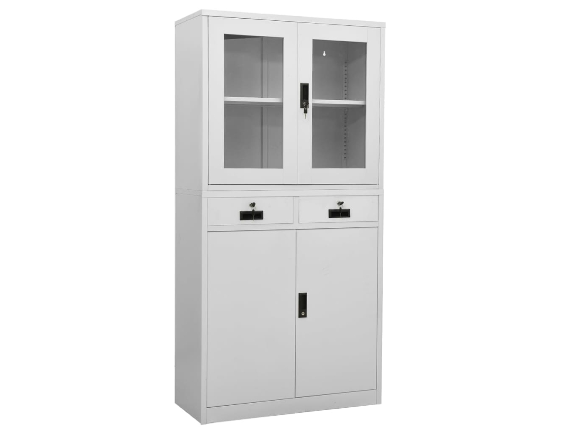 vidaXL Armario de oficina acero vidrio templado gris claro 90x40x180cm