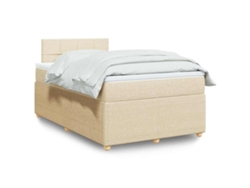 Cama Box Spring Con Colchón Tela Color Crema 120x200 Cm