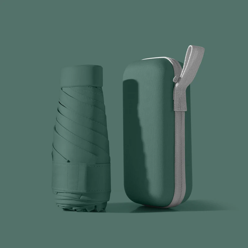 (verde Oscuro) Mini Paraguas Portátil, Protección Contra El Sol Y La Lluvia, Incluye Tarjetero, Portátil.