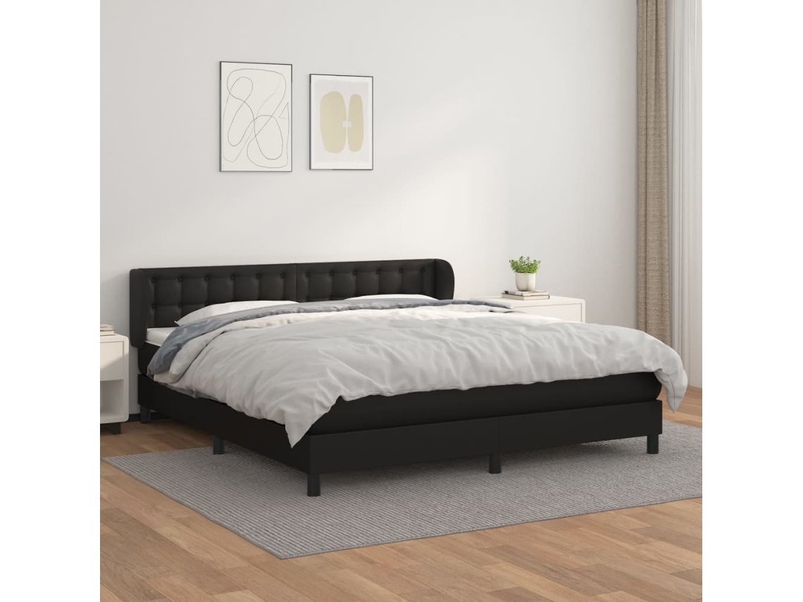 Cama Box Spring Con Colchón Cuero Sintético Negro 180x200 Cm