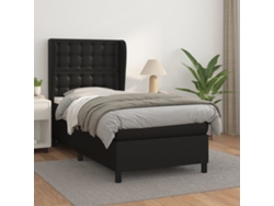 Cama Box Spring Con Colchón Cuero Sintético Negro 90x190 Cm