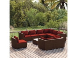 Conjunto de jardín de 10 piezas con cojines de mimbre marrón DKD Home Decor