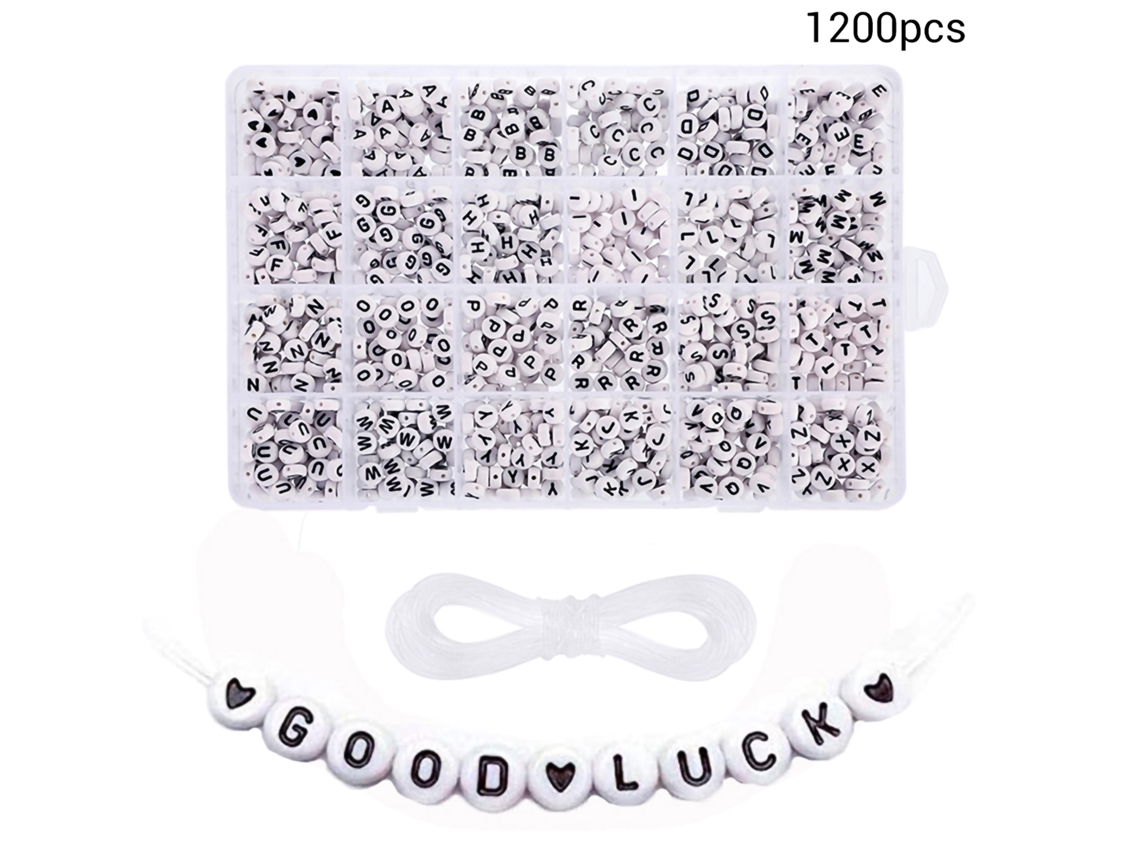 -1200 Perlas Blancas Con Letras Acrílicas 7mm Letras A-z Para Joyería Diy Collares Pulseras Regalo Artesanal