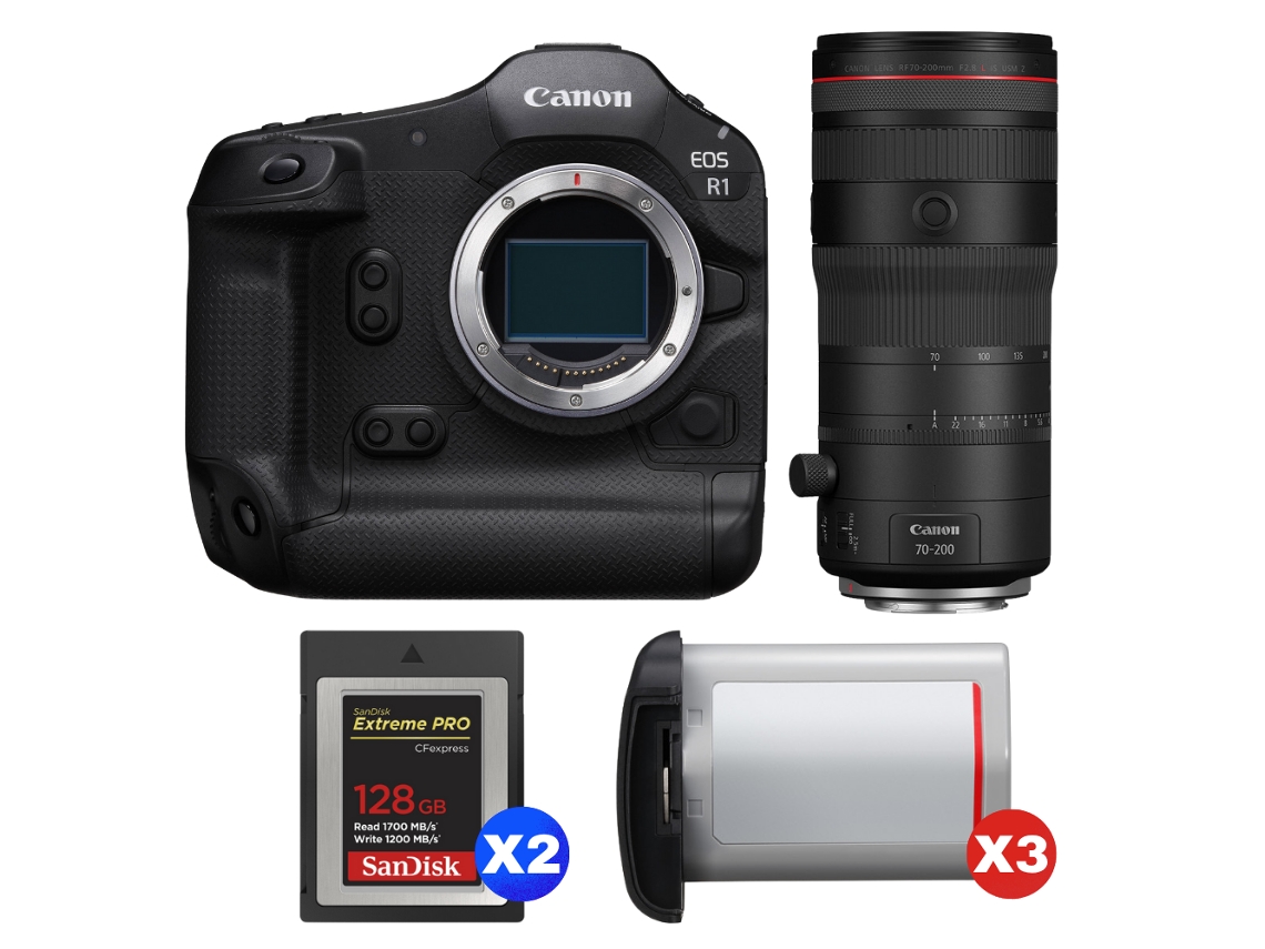 Canon Eos R1 + Rf 70-200mm F/2.8 L Is Usm Z Negro + 2 Sandisk 128gb Extreme Pro Cfexpress Type B + 3 Canon Lp-e19 + Ebook Pricedirect