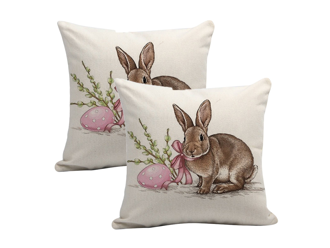 Fundas De Cojín Conejo Vintage - Estilo Pintado En Lino