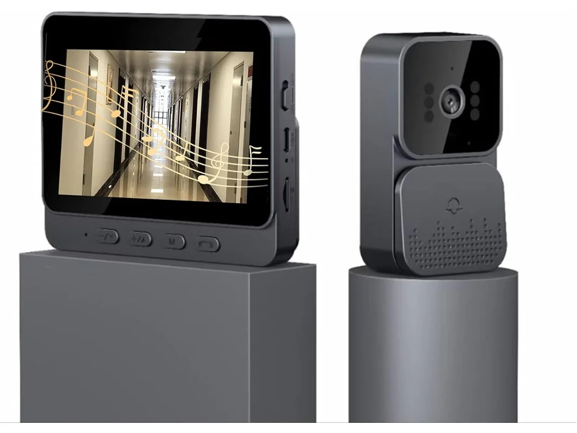 Timbre Inalámbrico Con Cámara De 1080p Y 90 Db, Videoportero Inalámbrico Con Pantalla Ips De 4,3 Pulgadas. Videoportero Inalámbrico. Brilvibera_ptg